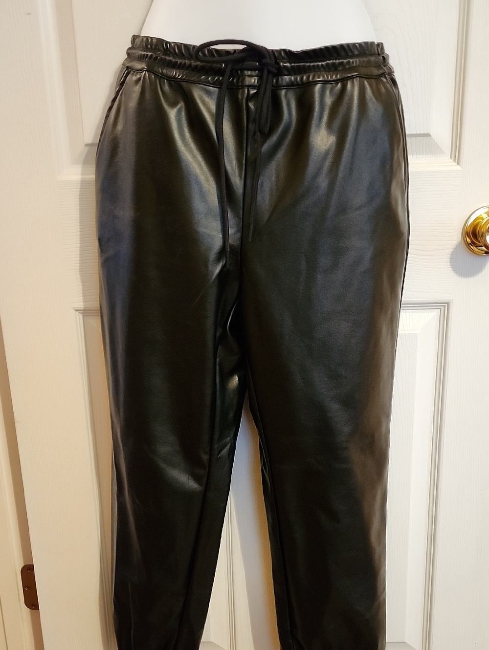 Black Faux Leather Jogger Pants